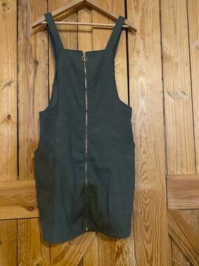 Dark Green Zip-Front Pinafore Dress